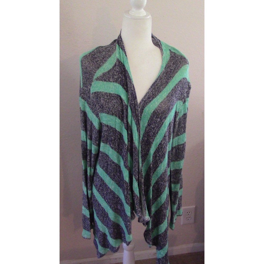 Hot Ginger brand Mint & Black Striped Knit Kimono Cardigan Sweater One Size Fit